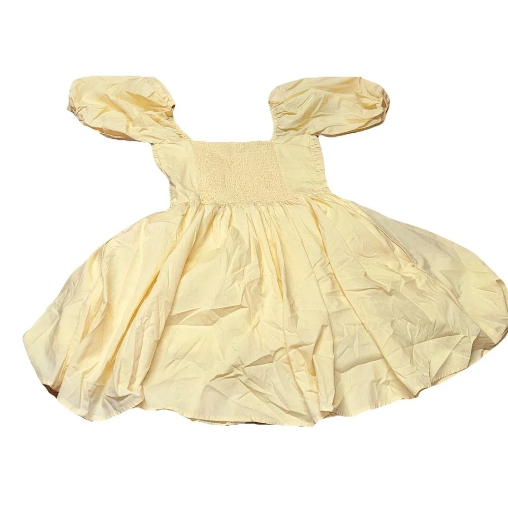 Abercrombie Fitch Emerson Yellow‎ Poplin Puff Sleeve Mini Milkmaid Dress Women S